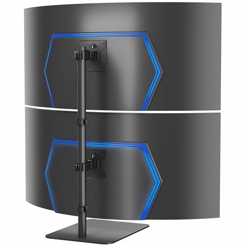 VIVO Freestanding Dual Vertically Stacked Ultra-Wide Monitor Desk Stand, Extra Tall Heavy Duty Adjustable Mount for 2 Ultrawide Screens up to 45 inches, 25 lbs Per Screen Capacity, Black, STAND-V200L
