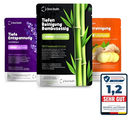 Omni Health 10 parches para pies de desintoxicación natural, para el bienestar integral (bambú)