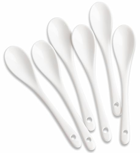 MIUFA 6PCS Porcelain White Coffee Spoons Espresso Tea Sauce and Desserts Ceramic Spoons