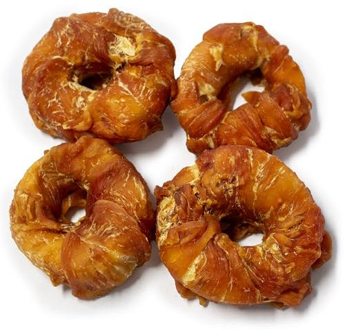 Bontoy 4 Donuts aus Rinderhaut ummantelt mit Hühnchenflesich Größe S I ca. 200g I Kauspass für den Hund I Leckerli I Belohnung