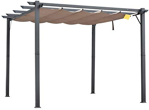 Outsunny Gazebo Pergola da Giardino 3x3 m con Tettuccio Retrattile, Pergolato in Alluminio con Tetto Regolabile Anti UV, Grigio
