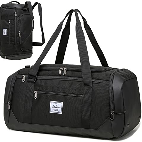 Bolsa de viaje Laripwit para hombres 40L mediana, mochila de gimnasio, bolsa deportiva para fin de semana, impermeable para viajes, Black, 40 L