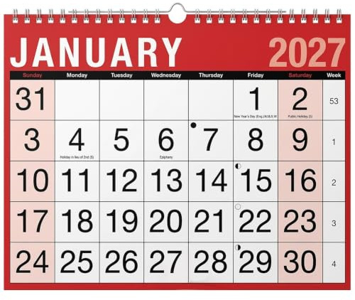 2027 Calendar Easy Month To View Planners & Personal Organisers | Giant Print Large Writing Spaces - Spiralbound Hanging Calendar with UK Holidays | Includes 2028 Forward Planner