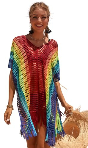 Vestido Pareo Playa de Crochet Muje Vestido Corto de Malla Verano Sexy Bikini Cover Up Traje de Baño Cubrir Ropa de Baño para Vacaciones
