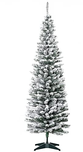 HOMCOM Künstlicher Weihnachtsbaum 180 cm Tannenbaum künstlich mit Kunstschnee, 390 Spitzen Christbaum Weihnachtsdeko inkl. Metallständer für drinnen