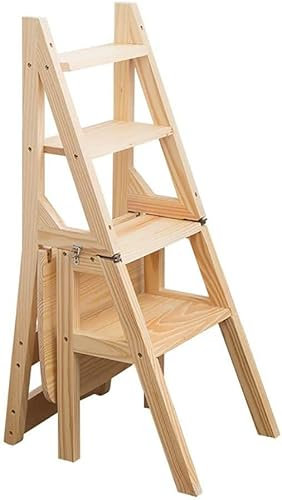 WLCNYL Escabeau, Chaise échelle multifonctionnelle à 4 Niveaux en Bois Massif, Tabouret échelle Pliant, Chaise d'escalier à Double Usage pour Cuisine, Bureau, escabeau d'intérieur, Banc à Chaussure