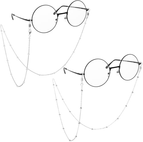 Qianyu 2PCS Glasses Chains Sunglasses Beaded Eyeglass Chains Long Spectacle Chain Reading Glasses Retainer Cord Lanyard Handmade Stylish Eyewear Necklace Strap Prevent Loss for Women Sports