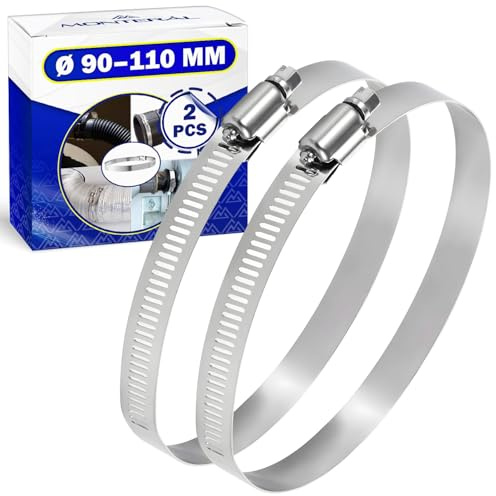 2 Pezzi Fascette Metalliche Stringitubo Diametro Ø 90-110 mm Realizzato Completamente in Acciaio Inox A2 - MONTERAL
