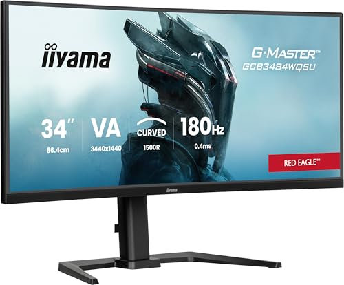 iiyama G-Master GCB3484WQSU-B1 86.4 cm 180Hz Curvo UWQHD, 0.4ms, FreeSync Premium, 3440x1440, 2 x HDMI, 1 x DisplayPort, 2 x USB 3.2, 2 x USB-C (7.5W), Soporte de Altura Ajustable