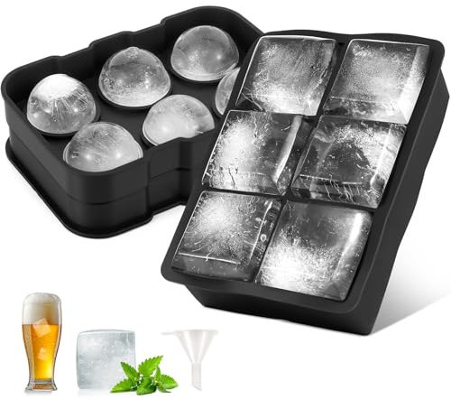 FIOUSY Large Ice Cube Tray with Removable Lid, Large Silicone Freezer Moulds for Easy Release, Reusable Silicone Ice Cube Maker Moulds for Whiskey, Drinks (Square and Circle)