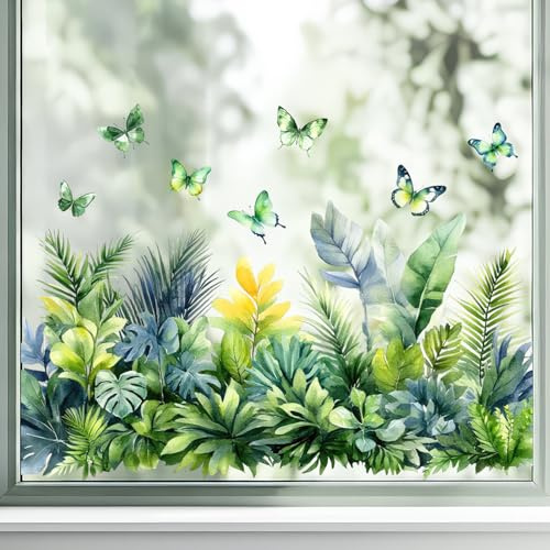 Window Stickers Static Cling Window Film, Stain Glass Summer Window Film Self Adhesive for Glass Wall Frosted Bird Anti-Collision, Vivid Flowers Removable Residue-Free Double-Side, Butterfly JD3630