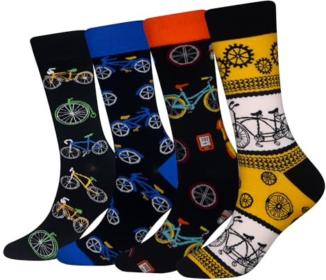 Cansok EUR 42-46 Lot de 4 paires de chaussettes fantaisie pour Homme Motif Bicyclette Vélo Cyclisme