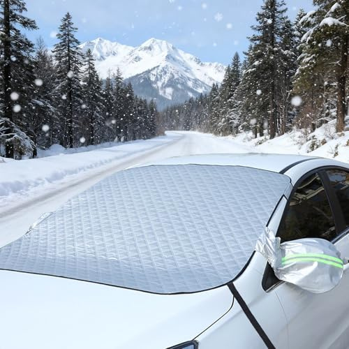 Windscreen Covers Frost, Car Windscreen Cover for Winter, Magnetic Car Windshield Cover, Snow Ice Frost Sun UV Dust Water, Automotive Sun Shade, Protective Front Window Cover for Cars SUVs (147x127cm)