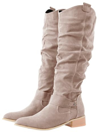 Botas de invierno para mujer Zapatos Sueltos Nieve con tacón bloque Diseno Elegante Plataforma y Tacon Ancho Bota Estilo Western Ideales Otono