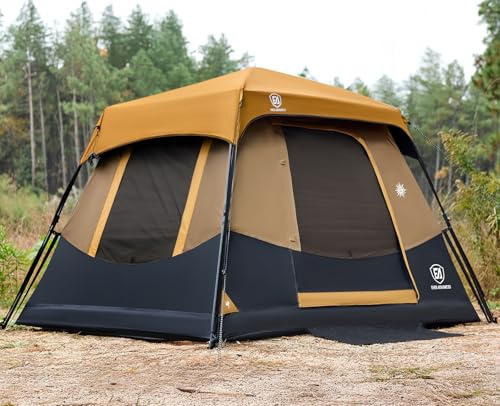 EVER ADVANCED 4 Person Blackout Camping Tent, 60s Easy Setup Instant Cabin Tent for Family, 4000mm Water-Resistant & UV Protection Light-Blocking Tent with Rainfly for Outdoor Travel, 8' x 7' x 59