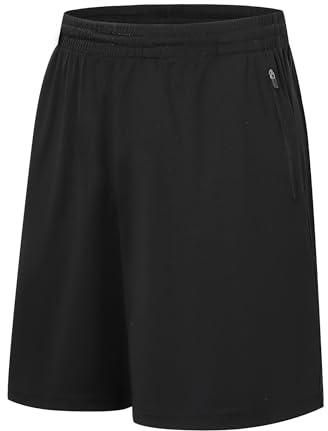 Ewbob Boys Sports Shorts Kids Running Football Gym PE Shorts Quick Dry Lightweight with Zip Pockets and Drawstring Waist for Tennis Lounge Basketball Rugby C19 Black 7-8Y