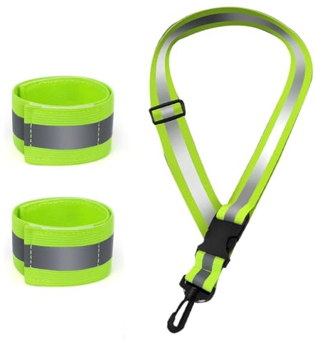 Rastapulz reflekterande löpkoppel för nattpromenader, reflekterande löputrustning för nylon med 2 stycken reflekterande armband.