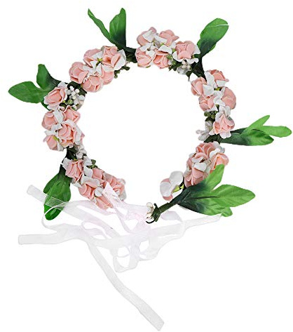 BAFOVY Konstgjord Blomsterkrans Skumplast Blommor Krona Justerbart Band Pannband 21 X 19 Cm Vit Rosa för Brudar Flickor Bröllopsfest Fotografi Bröllopshuvudbonader (Rosa)