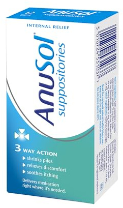 Anusol, Suppositories Treatment for Haemorrhoids Shrinks Piles Relieves Discomfort and Soothes Itching, 12 Suppositories