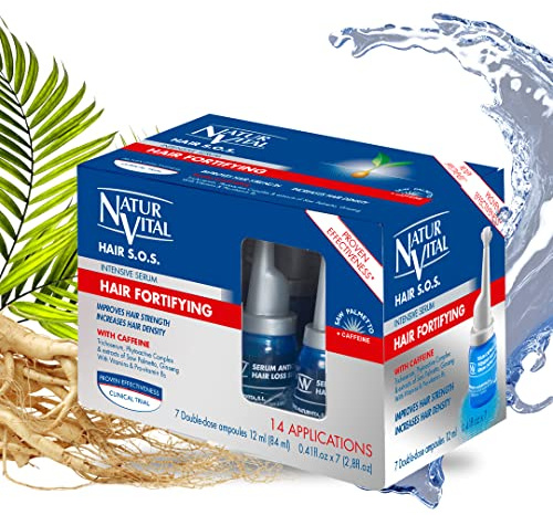 NaturVital - Ampollas Anticaída para Mujeres y Hombres, Tratamiento de 2 semanas (14 días) para Frenar la Caída del Cabello, Sérum Sin Sulfatos ni Parabenos ni Colorantes, 14 dosis