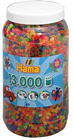 Hama Perlen 211-51 strykpärlor tenn med ca. 13 000 Midi hantverkspärlor med diameter 5 mm i neonmix, kreativt hantverk kul för unga och gamla