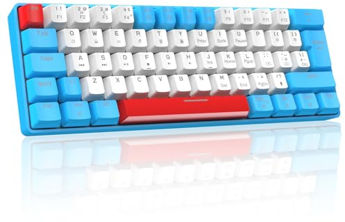 FELiCON T60 Mini Speltangentbord, Kompakt 60% Mekaniskt Tangentbord Gaming Light Up Keyboard med Portable 62 Keys 19 Rainbow LED Backlit, UK Layout, USB-C Kabel för PC Mac PS4-Blå/Red Switch