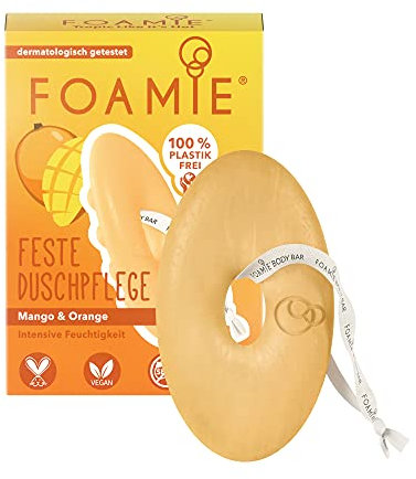 Foamie Festes Duschgel mit Mango & Orange, Fruchtige Duschpflege Trockene Haut mit Massage-Effekt, Feste Dusche 100% Vegan, Plastikfrei, Silikonfrei, 80 g