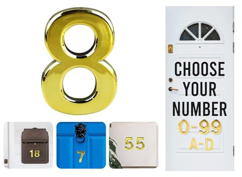 Numeri per porta da 3 '' Stick On Numero civico Oro ABS Autoadesivo Oro 3D Numeri civici per porte, caselle postali, numero di porta delle camere d'albergo (8)