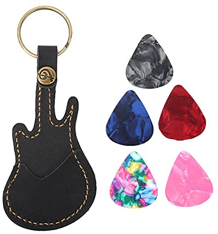 Joyzan Gitarren Plektrum Halter Etui, Guitar Picks Plektren aus PU Leder Schlüsselanhänger Tasche mit 5gitarrenplektren Gitarristen Celluloid Pick für Akustikgitarre E Gitarre Plektren Aufbewahrung