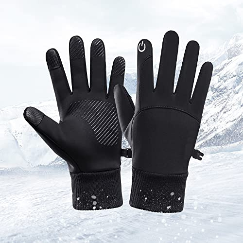 TANCUDER Winter Thermal Windproof Waterproof Cycling Running Hiking Gloves - Warm, Anti-slip Touch Screen, Fleece Lining, Thin for Men Women Walking Riding Driving, Black