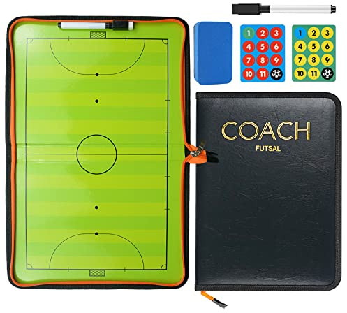 RoseFlower Football Coaches Tactical Board, Portable Soccer Magnetic Tactics Strategy Notebook Futsal Football Coaching Clipboard - Sport Training Assistant Equipment with Player Markers, Pen, Eraser
