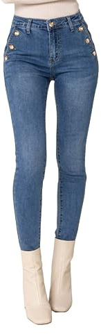 Nina Carter P217 - Pantalones vaqueros ajustados para mujer, cintura media, aspecto desgastado