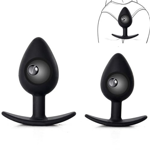 Axcroo 2 Stück Silikon Analplug mit Stahl Kugeln Analkugel S/L Buttplug mit T-Bar Basis Analdildo Klein Anal Dilatator Butt Plug Buttpluck Masturbator G-Punkt Stimulator Sexspielzeug für Frauen Männer