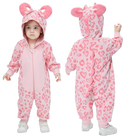 Doladola Bebis Bomull Jumpsuit Långärmad Barnkläder Pojke Flicka Söt Romper som present, Rosa Monster, 12-18 månader