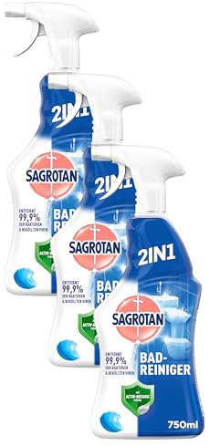 Sagrotan Bad-Reiniger Ozeanfrische – 2in1 Desinfektionsreiniger mit Antischmutzfilm für zuverlässige Hygiene im Badezimmer – 1 x 750 ml Sprühflasche (Packung mit 3)