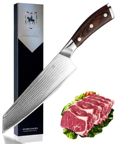 Couteau de Chef Damas, Lame en Acier (Lame de 20 cm) Hachage professionnel des légumes, de la viande et des fruits