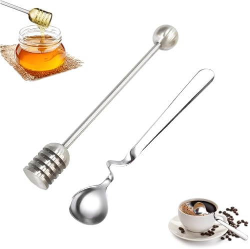 Lotbun Cucchiaio di Marmellata e Miele in Acciaio Inossidabile 2pcs, Agitatore Per Yogurt e Sciroppo