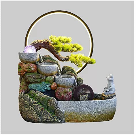 Fontanella Decorativa da Interni Fontana da tavolo for relax interno, cascata da interno for meditazione Zen con pompa e nebulizzazione d'acqua, cascata illuminata for la decorazione della scrivania d