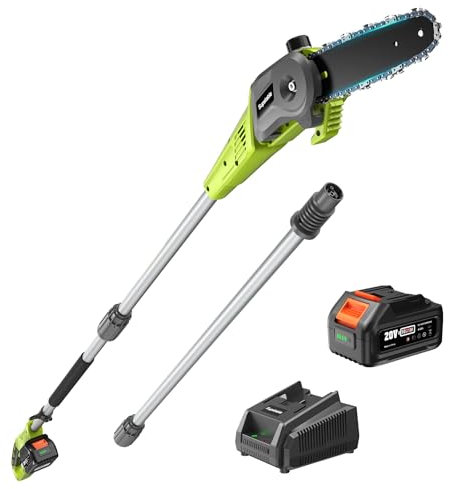 Supstable 10-inch Cordless Pole Saw: Electric Pole Chainsaw with 4000mAh Battery and Telescopic Long Reach up to 2.9m (9.5ft) for Cutting Trees, Branches and Wood in Garden Care & Maintenance