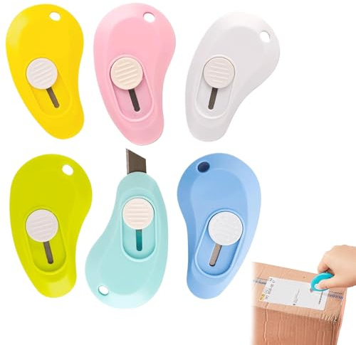 Lot de 6 petits cutters, mini cutter, mini cutter, mini cutter, portable, petit, universel, couteau de papeterie pour enveloppe, paquet, coupe de papier, carton, boîte ou emballage