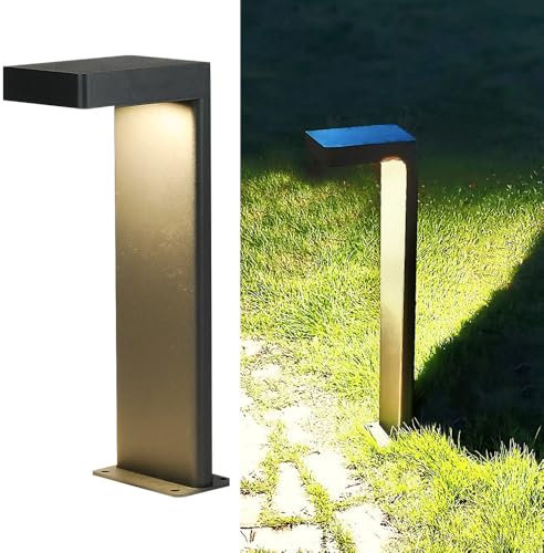 Lámpara de paisaje con bolardo LED, carcasa de aluminio negro, luz de camino, luminaria de bolardo moderna, luz de camino impermeable para exteriores, para jardín, patio, garaje, patio, porche
