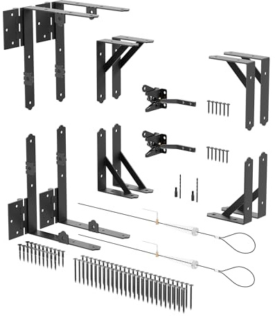 Wood Fence Gate Kit Gate Kits, Gate Frame Kit with Gravity Gate Latch, Wood Gate Hardware, Heavy Duty Fence Gate Kit with Corner Brace Brackets, Gate Kit for Wooden Fence, Black, 2 Set
