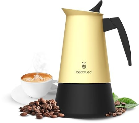Cecotec Cafetera Italiana Piccolina 600 Beige. 300ml, 6 Tazas de Café, Acero Inoxidable, Apta Todas Superficies, Filtro Premium, Válvula Seguridad, Mango Termorresistente, Diseño Elegante