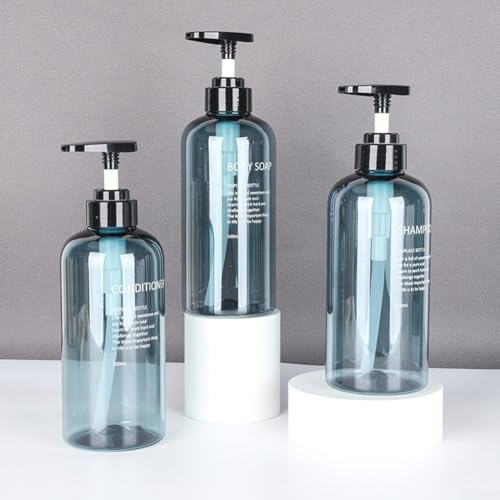 Besttoolifes Set di 3 flaconi dispenser di sapone ricaricabili da 500 ml, per shampoo e gel doccia, in plastica PET stile nordico, con pompa per lozione (blu)
