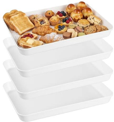 4 st. serveringsfat vit, matservering brickor, serveringsbricka i plast, snackplatta, stor serveringstallrik, återanvändbara serveringsplattor för festtallrik, bufféer, desserter, frukttallrik (38 x