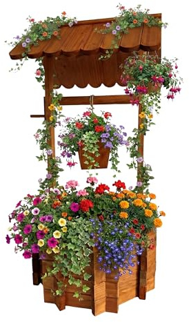 Relaxdays Fontana Decorativa, Vasca Porta-Piante, arredo Giardino, Secchio e manovella, H114x56x56
