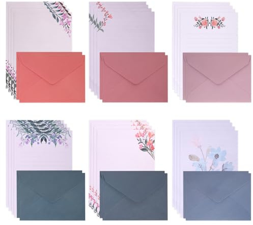Vicloon Juego de Papel de Carta, 24 Hojas de Papel para Cartas y 12 Sobres, Autoadhesivos, Papels de Letra, Sobre con Motivo para Sobres, Invitaciones, Regalos