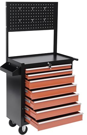 HOMCOM Carrello Porta Utensili Attrezzi Attrezzatura con Cassettiera 61.5 x 33 x 76cm Nero e Arancione