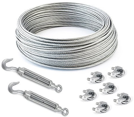 100 m draglina SET PVC 2/3 mm 6 x 7 + 6 st. slingor 3 mm DIN741 + 2 x SPANNlås M5 krok ögla förzinkad stålrep skogsrep rep rep tråd stål trådrep tråd tråd tråd tråd rep rep rep rep rep rep rep klämma anslagsrep Spänningslås spännlås lina nyckel