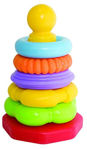 Simba 104018158 - ABC Ringpyramide, Steckspiel, 6 Teile, 20cm, 5 Ringformen, Steckboden schaukelt, Motorikspielzeug, ab 6 Monaten, Babyspielzeug, Kleinkinder Mehrfarbig